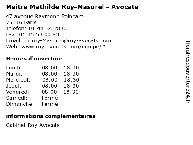 Maître Mathilde Roy-Masurel - Avocate à Paris: adresse et heures d'ouverture