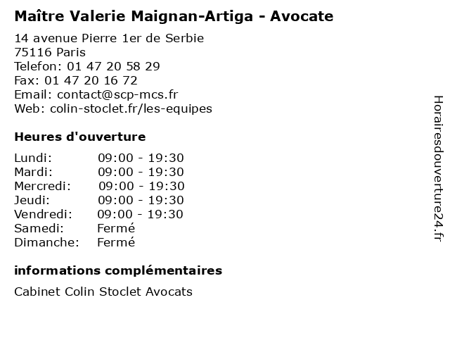 Maître Valerie Maignan-Artiga - Avocate à Paris: adresse et heures d'ouverture