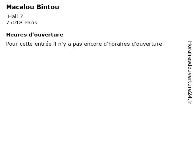 Macalou Bintou à Paris: adresse et heures d'ouverture