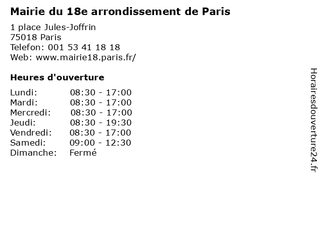 Mairie du 18e arrondissement de Paris à Paris: adresse et heures d'ouverture