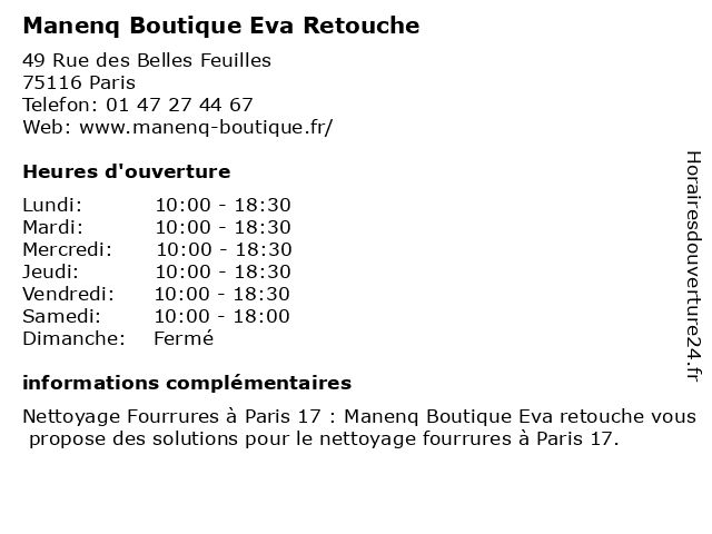 Manenq Boutique Eva Retouche à Paris: adresse et heures d'ouverture