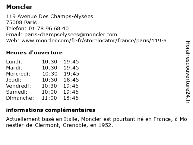 moncler paris horaire