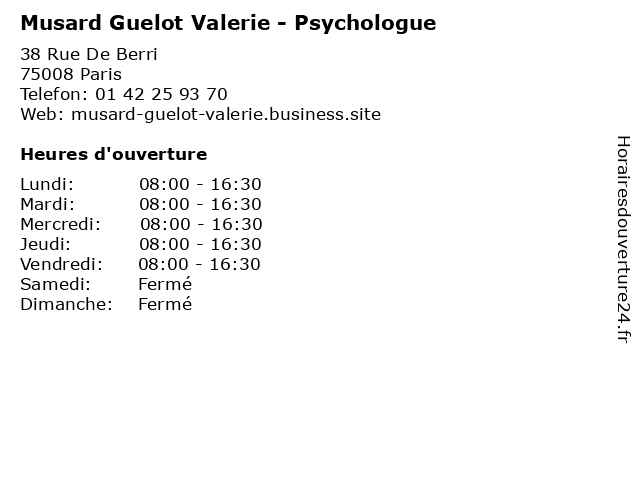Musard Guelot Valerie - Psychologue à Paris: adresse et heures d'ouverture