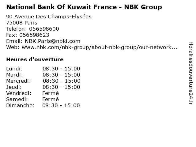 National Bank Of Kuwait France - NBK Group à Paris: adresse et heures d'ouverture