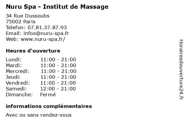 Nuru Spa - Institut de Massage à Paris: adresse et heures d'ouverture