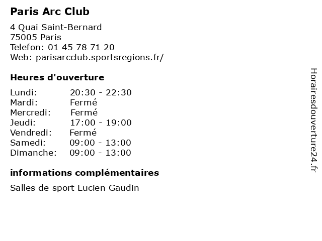 Paris Arc Club à Paris: adresse et heures d'ouverture
