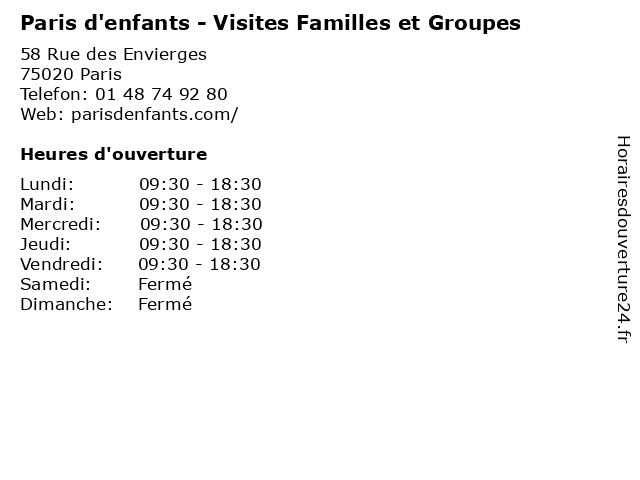 Paris d'enfants - Visites Familles et Groupes à Paris: adresse et heures d'ouverture