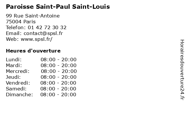 Paroisse Saint-Paul Saint-Louis à Paris: adresse et heures d'ouverture