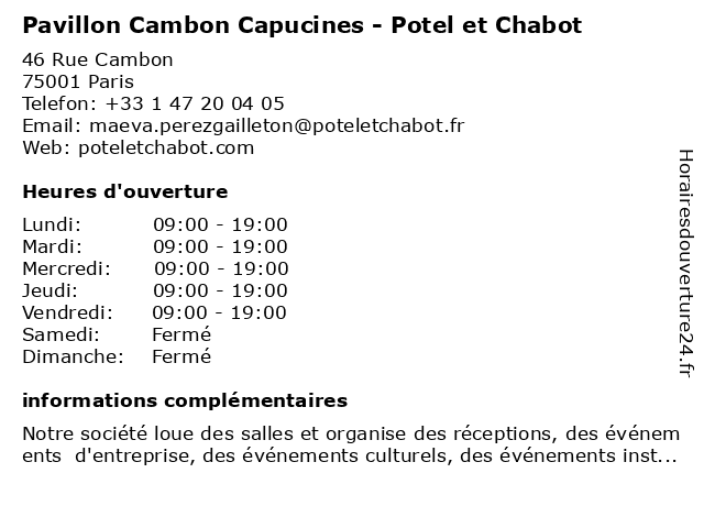 Pavillon Cambon Capucines - Potel et Chabot à Paris: adresse et heures d'ouverture