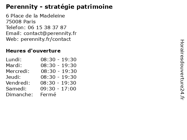 Perennity - stratégie patrimoine à Paris: adresse et heures d'ouverture