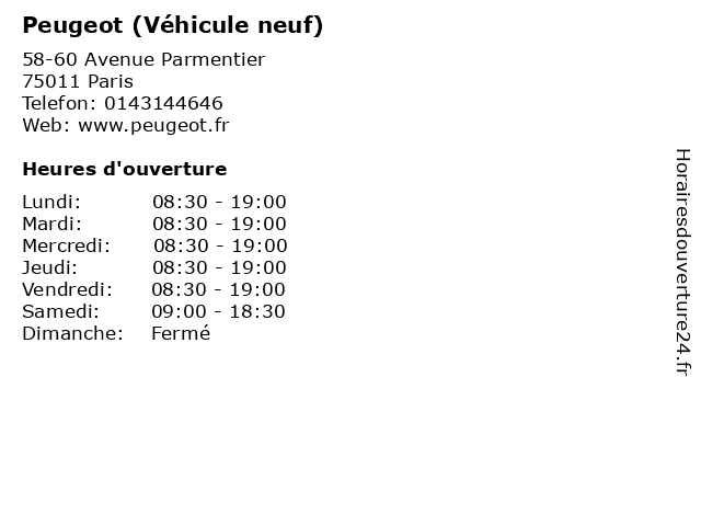 Peugeot (Véhicule neuf) à Paris: adresse et heures d'ouverture