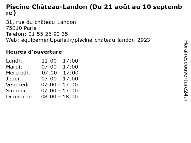 Piscine Château-Landon (Du 21 août au 10 septembre) à Paris: adresse et heures d'ouverture
