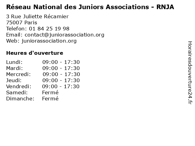 Réseau National des Juniors Associations - RNJA à Paris: adresse et heures d'ouverture