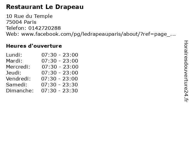 Restaurant Le Drapeau à Paris: adresse et heures d'ouverture