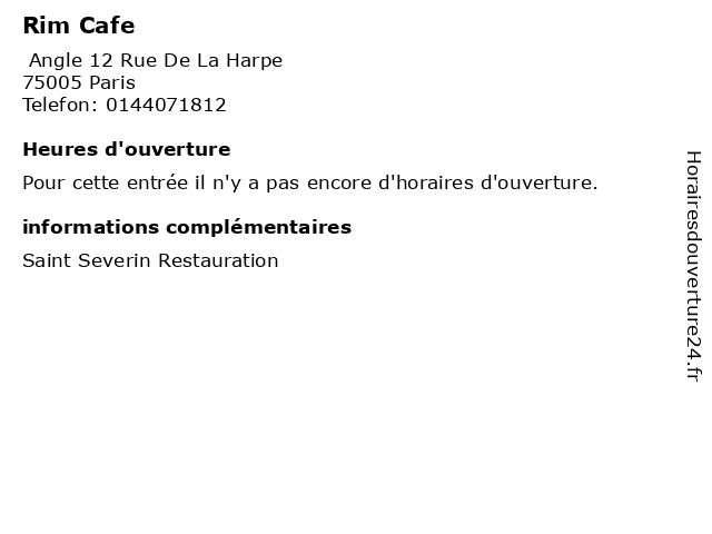 Rim Cafe à Paris: adresse et heures d'ouverture