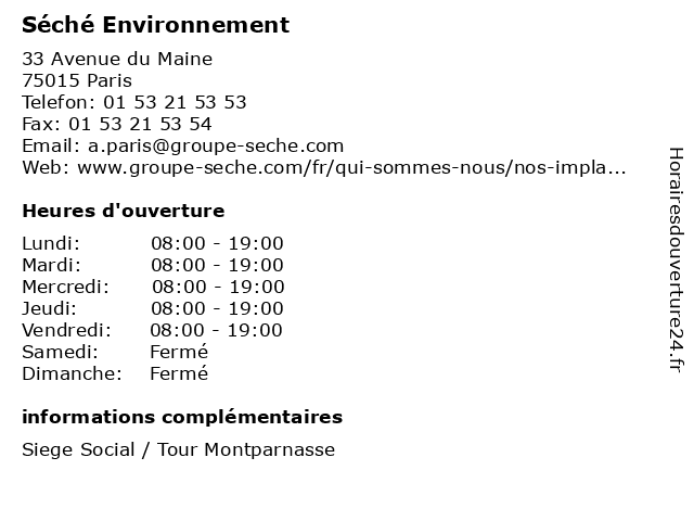 Séché Environnement à Paris: adresse et heures d'ouverture