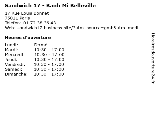 Sandwich 17 - Banh Mi Belleville à Paris: adresse et heures d'ouverture