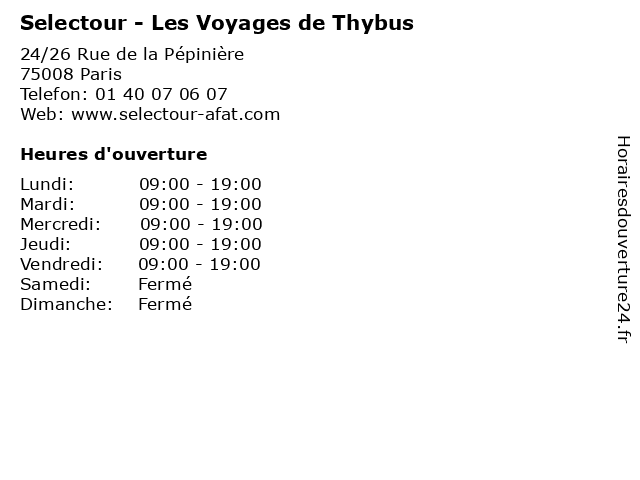 Selectour - Les Voyages de Thybus à Paris: adresse et heures d'ouverture