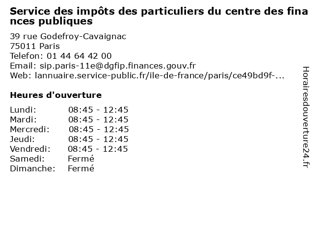 Service des impôts des particuliers du centre des finances publiques à Paris: adresse et heures d'ouverture