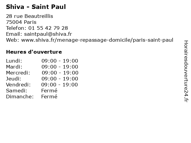 Shiva - Saint Paul à Paris: adresse et heures d'ouverture