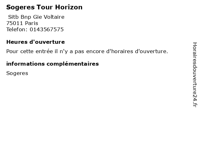 Sogeres Tour Horizon à Paris: adresse et heures d'ouverture