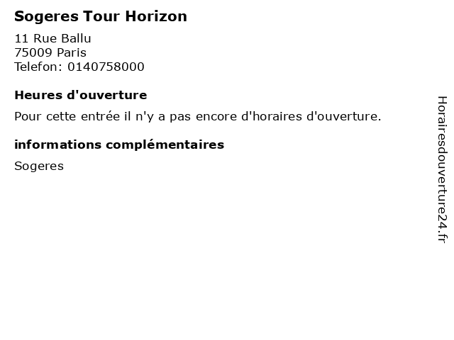 Sogeres Tour Horizon à Paris: adresse et heures d'ouverture