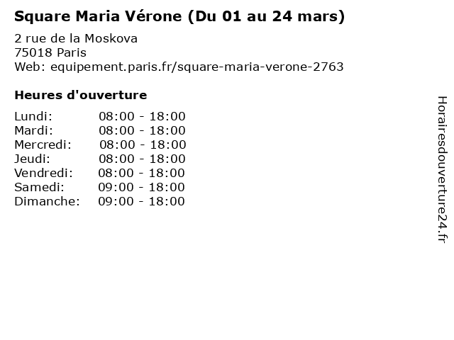 Square Maria Vérone (Du 01 au 24 mars) à Paris: adresse et heures d'ouverture