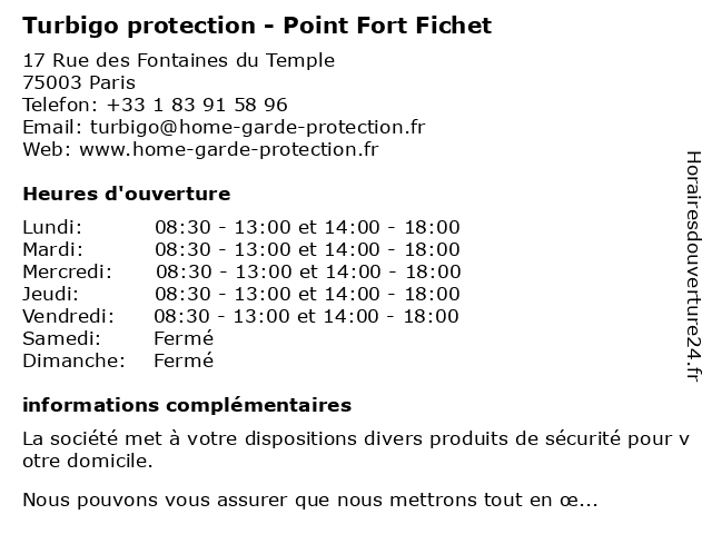 Turbigo protection - Point Fort Fichet à Paris: adresse et heures d'ouverture