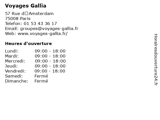 Voyages Gallia à Paris: adresse et heures d'ouverture