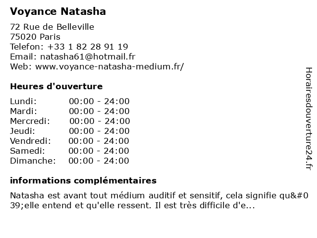 Voyance Natasha à Paris: adresse et heures d'ouverture