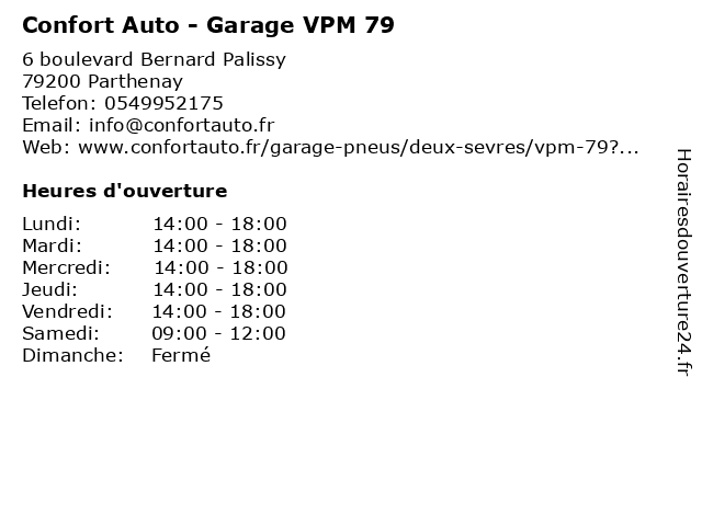 Confort Auto - Garage VPM 79 à Parthenay: adresse et heures d'ouverture