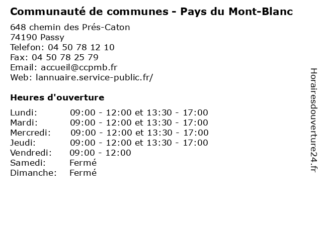 Communauté de communes - Pays du Mont-Blanc à Passy: adresse et heures d'ouverture