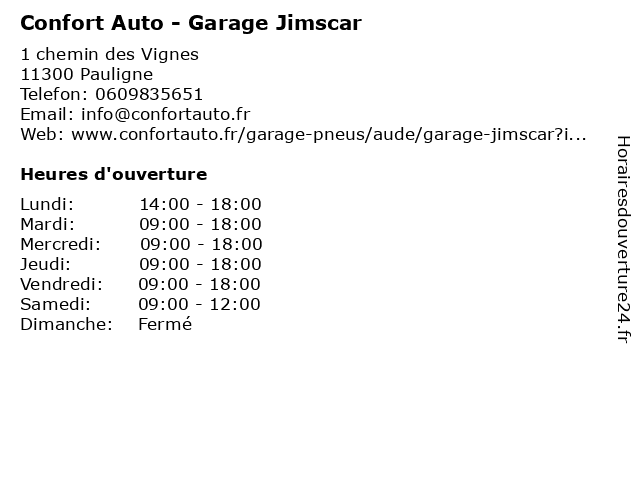Confort Auto - Garage Jimscar à Pauligne: adresse et heures d'ouverture