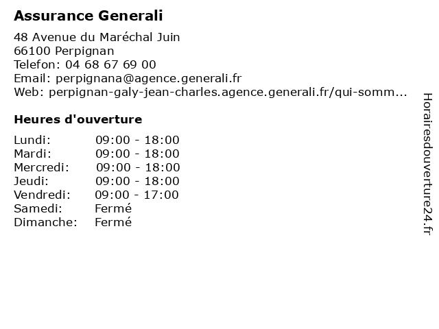 Assurance Generali à Perpignan: adresse et heures d'ouverture