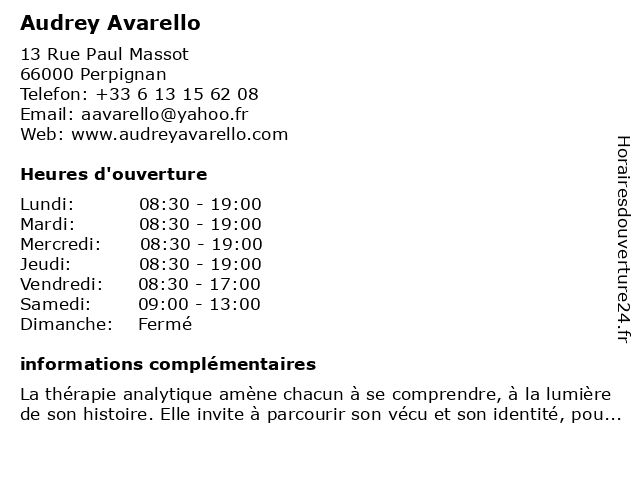 Audrey Avarello à Perpignan: adresse et heures d'ouverture