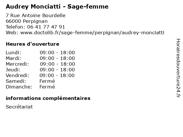 Audrey Monciatti - Sage-femme à Perpignan: adresse et heures d'ouverture
