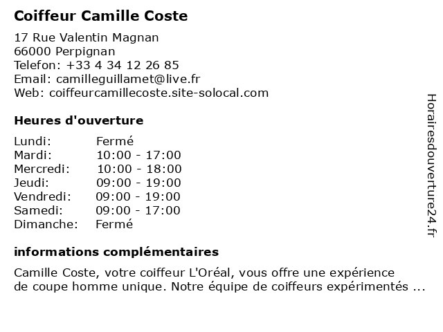 Coiffeur Camille Coste à Perpignan: adresse et heures d'ouverture