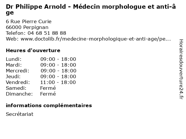 Dr Philippe Arnold - Médecin morphologue et anti-âge à Perpignan: adresse et heures d'ouverture