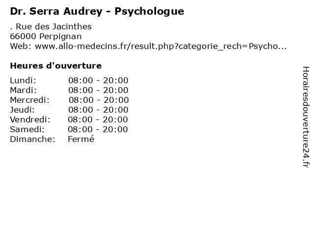 Dr. Serra Audrey - Psychologue à Perpignan: adresse et heures d'ouverture