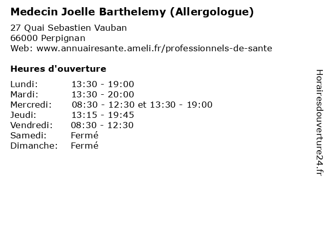 Medecin Joelle Barthelemy (Allergologue) à Perpignan: adresse et heures d'ouverture