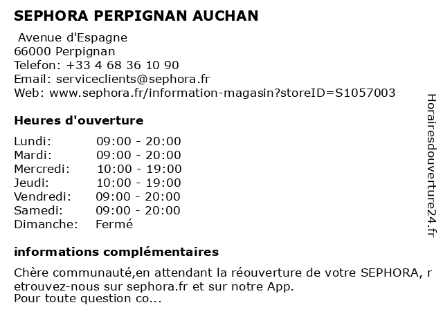 SEPHORA PERPIGNAN AUCHAN à Perpignan: adresse et heures d'ouverture