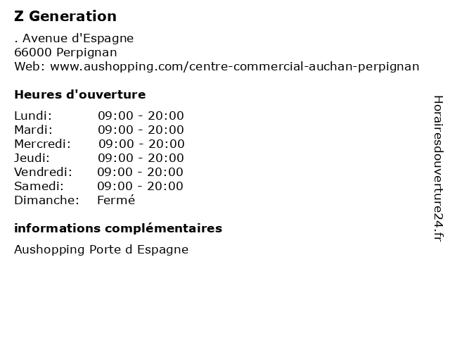 Z Generation à Perpignan: adresse et heures d'ouverture