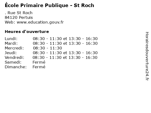 École Primaire Publique - St Roch à Pertuis: adresse et heures d'ouverture