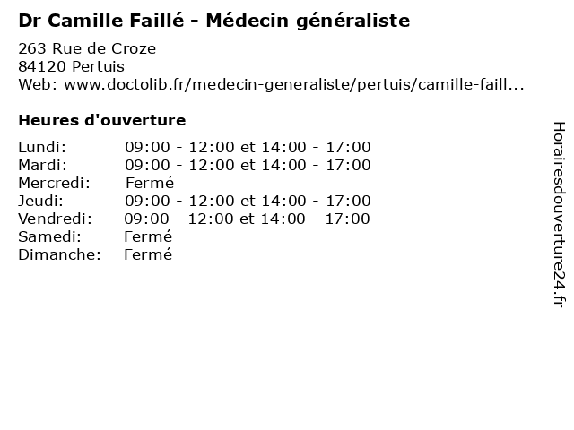 Dr Camille Faillé - Médecin généraliste à Pertuis: adresse et heures d'ouverture