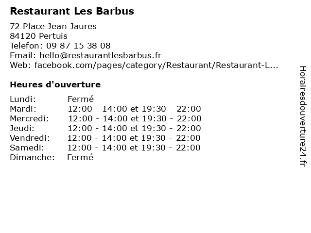 Restaurant Les Barbus à Pertuis: adresse et heures d'ouverture