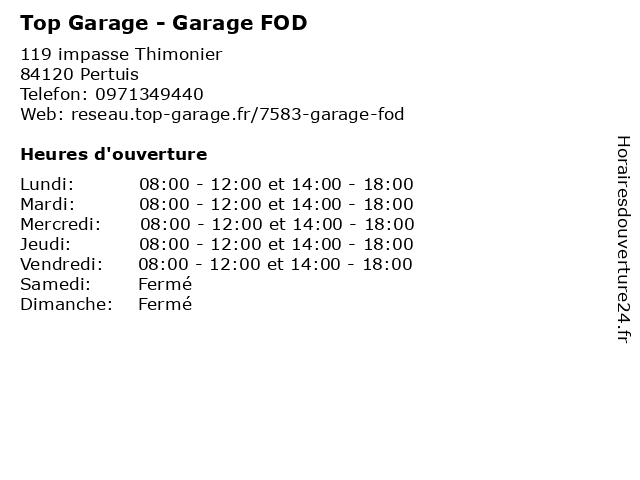 Top Garage - Garage FOD à Pertuis: adresse et heures d'ouverture