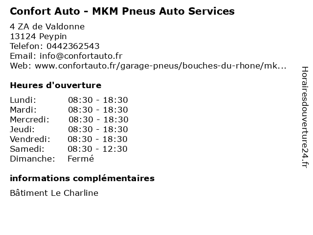 Confort Auto - MKM Pneus Auto Services à Peypin: adresse et heures d'ouverture
