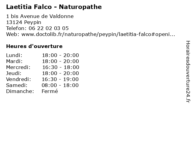Laetitia Falco - Naturopathe à Peypin: adresse et heures d'ouverture