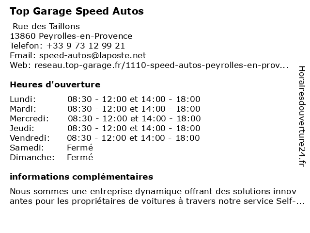 Top Garage - Speed Autos à Peyrolles-en-Provence: adresse et heures d'ouverture