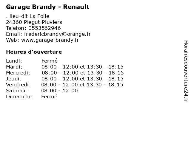 Garage Brandy - Renault à Piegut Pluviers: adresse et heures d'ouverture